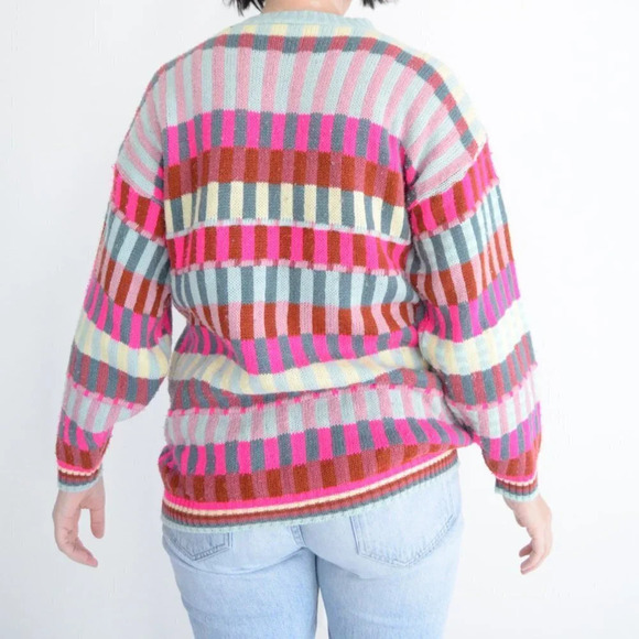 Vintage Coogi-Like Multi-Colour  Rectangular Shapes Knit Mockneck Sweater M - Picture 3 of 12